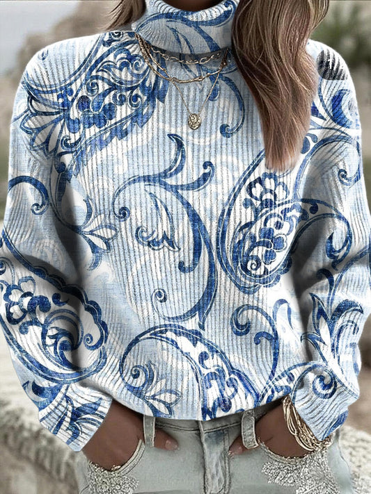 Γυναικείο ελαφρύ μπλε Paisley πουλόβερ ζιβάκι