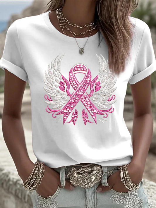 Γυναικείο Vintage φτερό κορδέλα τέχνης Casual T-shirt