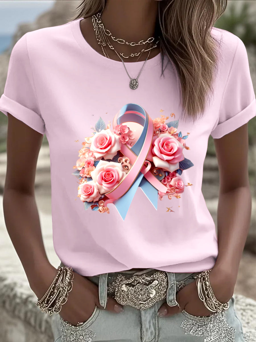 Γυναικείο δημοφιλές ευρωπαϊκό ροζ μπλουζάκι, Διασκεδάστηκε με εξαιρετικά Τριαντάφυλλο και καρκίνο του μαστού, Μια τέλεια επιλογή για κομψά καθημερινά στολές