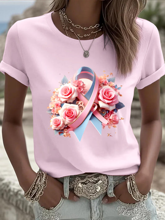 Γυναικείο δημοφιλές ευρωπαϊκό ροζ μπλουζάκι, Διασκεδάστηκε με εξαιρετικά Τριαντάφυλλο και καρκίνο του μαστού, Μια τέλεια επιλογή για κομψά καθημερινά στολές