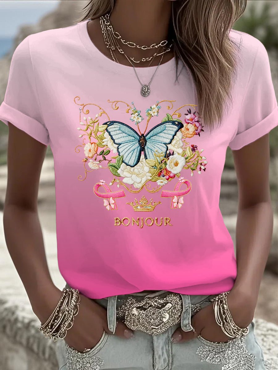 Γυναικείο ροζ κεντημένο T-Shirt