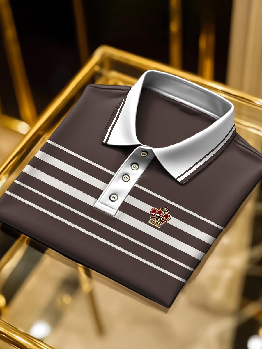 Ανδρικά σκούρο καφέ Vintage ριγέ πουκάμισο πόλο