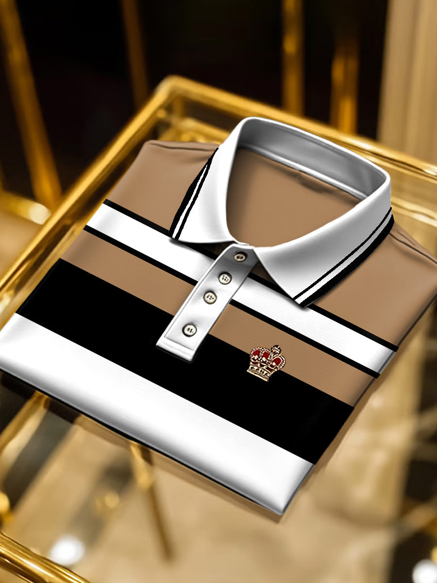 Ανδρικά ανοιχτό καφέ ριγέ Vintage Πόλο πουκάμιση