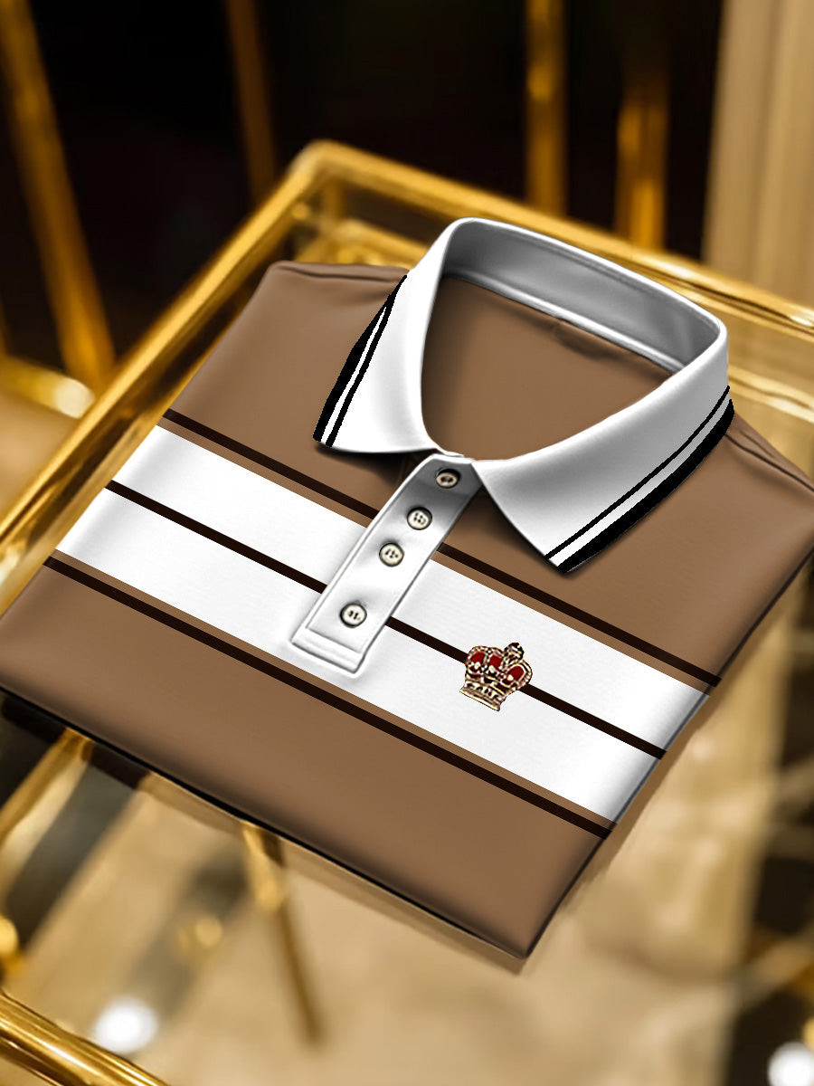 Ανδρικά φως καφέ ριγέ επιχειρηματικό πόλο πουκάμιση