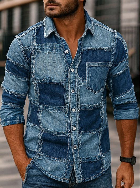 Retro Αφηρημένη τέχνη διαβάθμιση εκτύπωση Casual μακριά μανίκι πουκάμισα