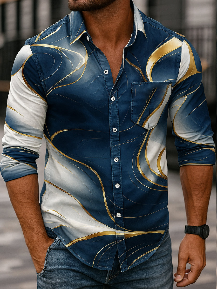 Retro Αφηρημένη τέχνη διαβάθμιση εκτύπωση Casual μακριά μανίκι πουκάμισα