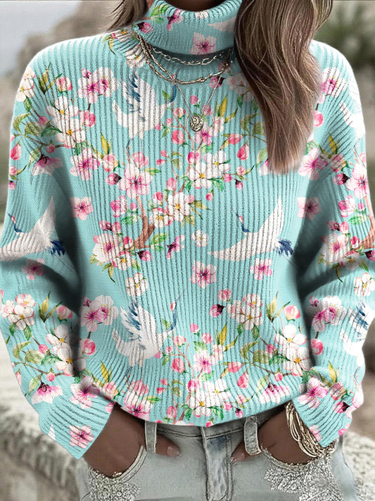 Γυναικεία παραδοσιακή λουλουδιά και μοτίβο πουλιών Jumper τζιβάκι
