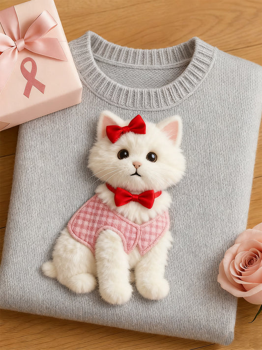 Γυναικεία καλλιτεχνική ζώα εκτύπωση άνεση πλεκτό κοντό μανίκι κορυφαίο