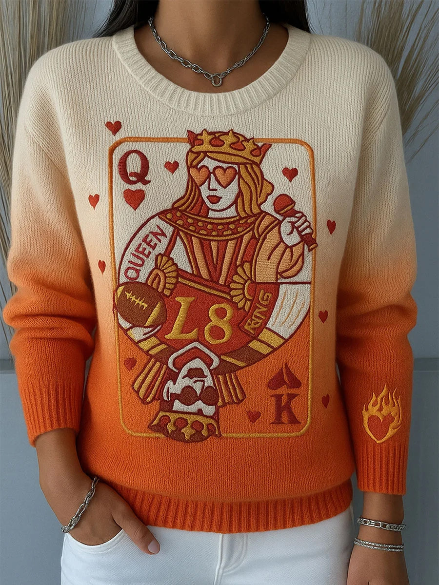 Γυναικείο Retro Queen εκτύπωση άνετο περιστασιακό πουλόβερ.