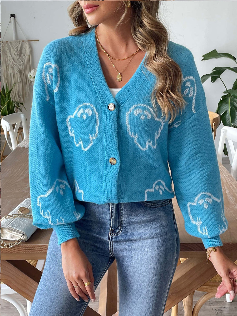 Γυναικείο Αποκριάτικο φάντασμα V-λαιμό πλεκτό ζαρτιδάνο-1