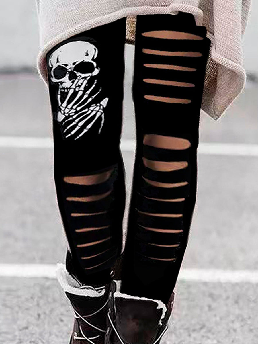 Γυναικείο Retro Punk Κρανίο εκτύπωση κοίλο αρπακτικό παντελόνι
