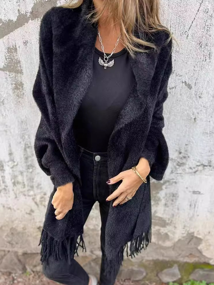 Γυναικεία μοντέρνα περιστασιακό πλεκτό Faux γούνα Fringe Shawl Cardigan