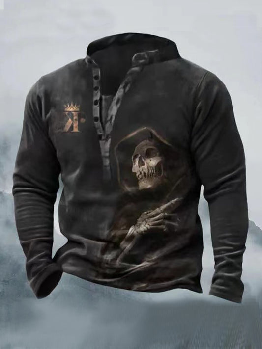 Ανδρική στάση κολάρο μακριά μανίκι T-shirt εξωτερική μπλούζα