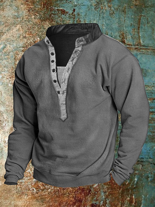 Ανδρική στάση κολάρο μακριά μανίκι T-shirt εξωτερική μπλούζα