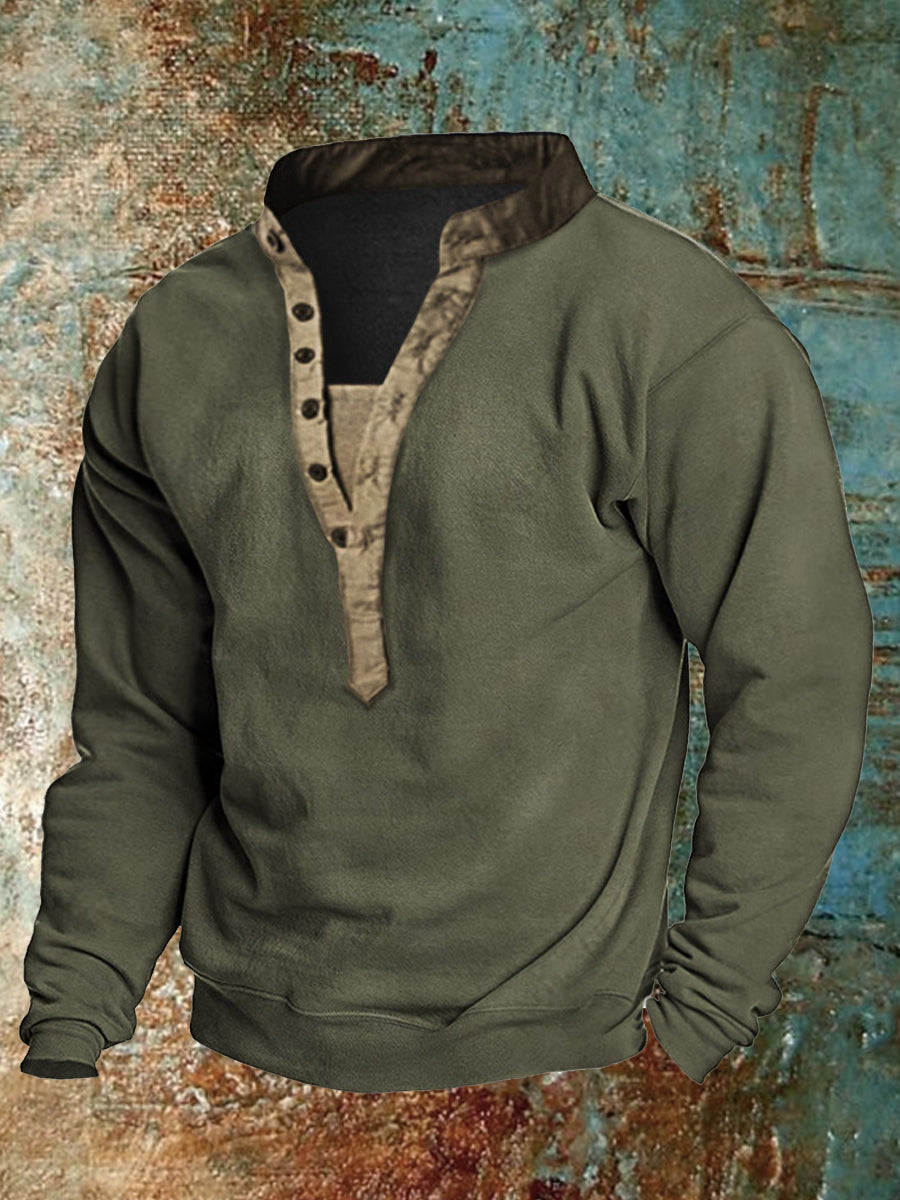 Ανδρική στάση κολάρο μακριά μανίκι T-shirt εξωτερική μπλούζα