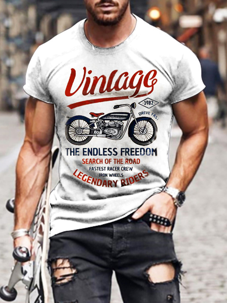 Ανδρικά ρετρο μοτοσικλέτα εκτύπωση T-Shirt Casual χαλαρή T-Shirt