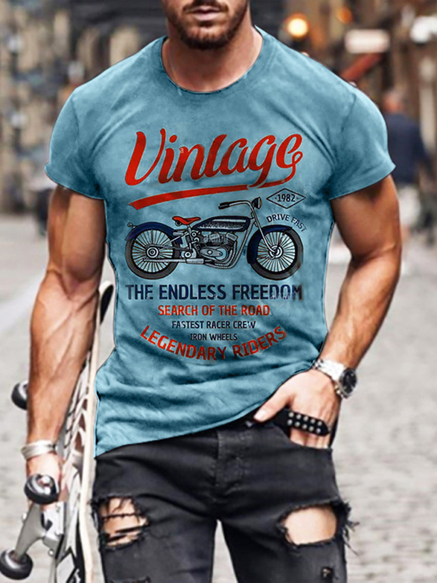 Ανδρικά ρετρο μοτοσικλέτα εκτύπωση T-Shirt Casual χαλαρή T-Shirt
