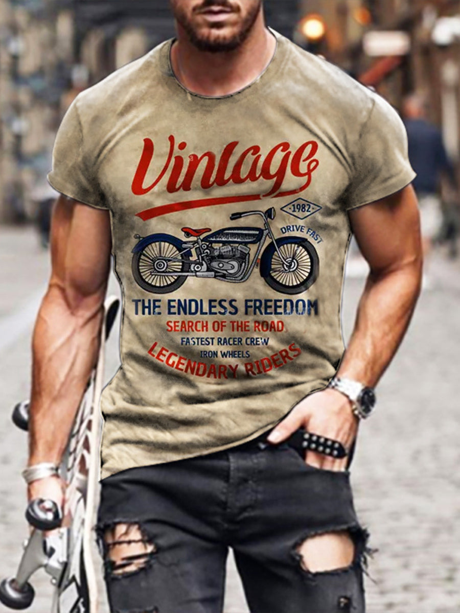 Ανδρικά ρετρο μοτοσικλέτα εκτύπωση T-Shirt Casual χαλαρή T-Shirt