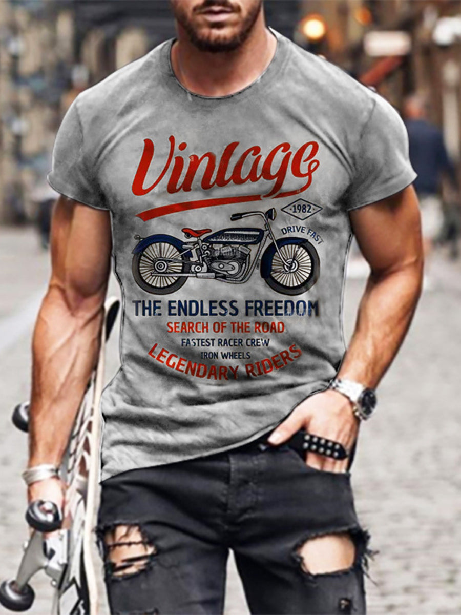 Ανδρικά ρετρο μοτοσικλέτα εκτύπωση T-Shirt Casual χαλαρή T-Shirt
