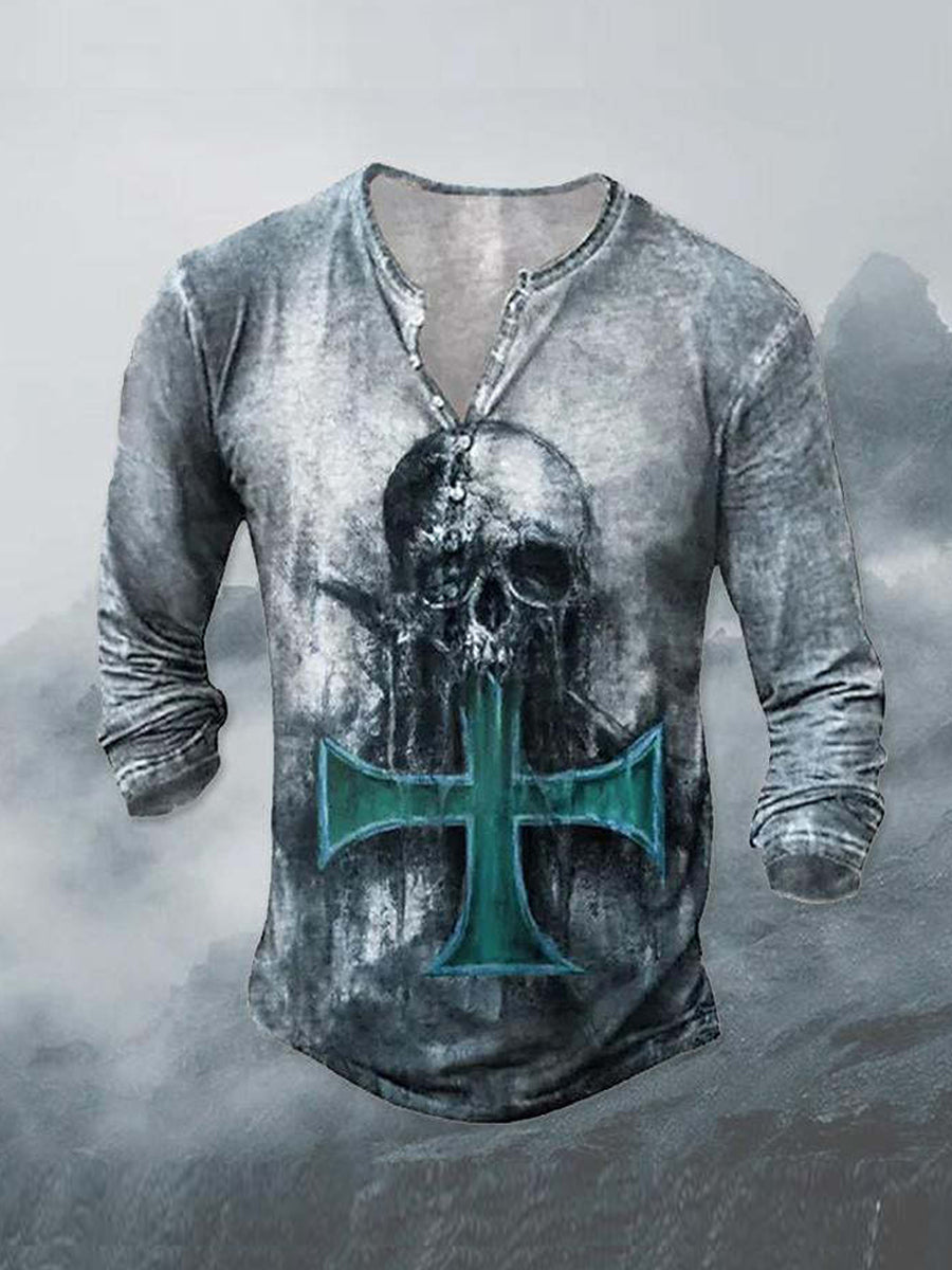 Ανδρικά Retro Casual μόδα τυπωμένα μακριά μανίκι T-Shirt