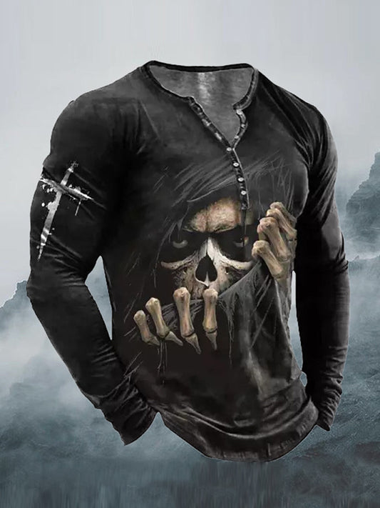 Ανδρικά Retro Casual μόδα τυπωμένα μακριά μανίκι T-Shirt