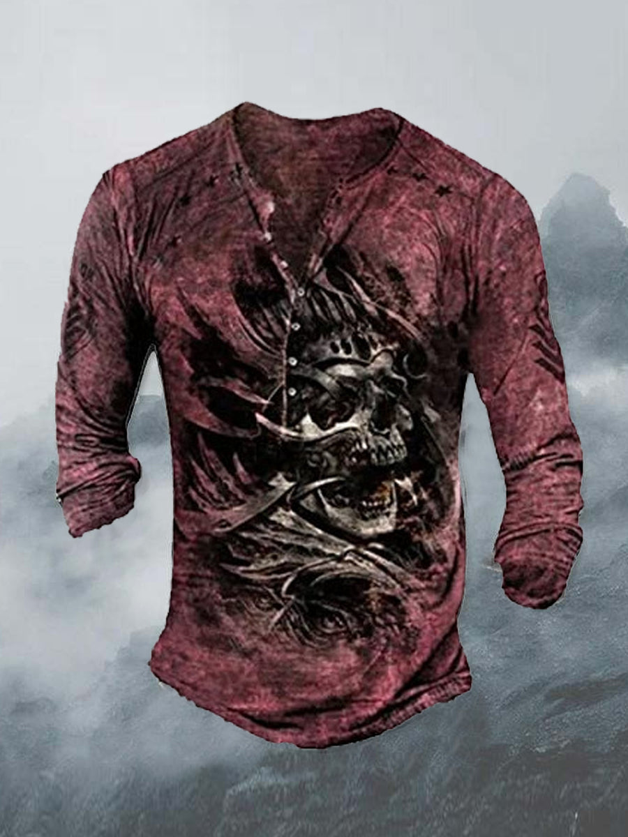 Ανδρικά Retro Casual μόδα τυπωμένα μακριά μανίκι T-Shirt