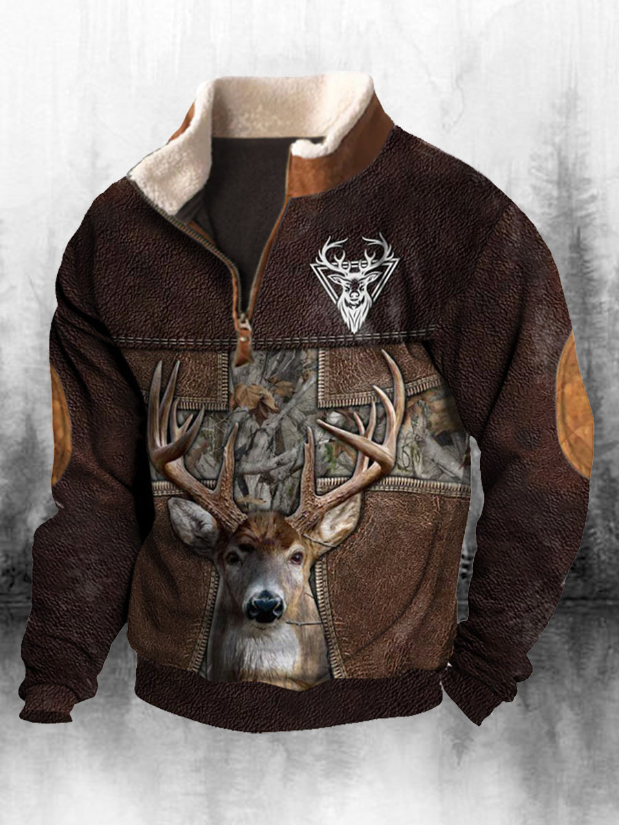 Ανδρικά Retro Western Εκτύπωση ψηλό λαιμό μισό Zip μακριά μανίκι πάνω από το κορυφαίο