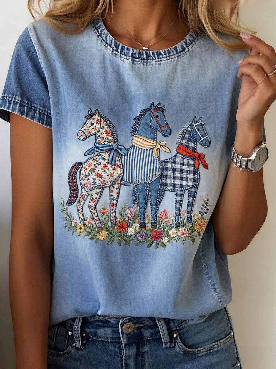 Γυναικείο Vintage Art ζώο εκτύπωση άνετο T-shirt