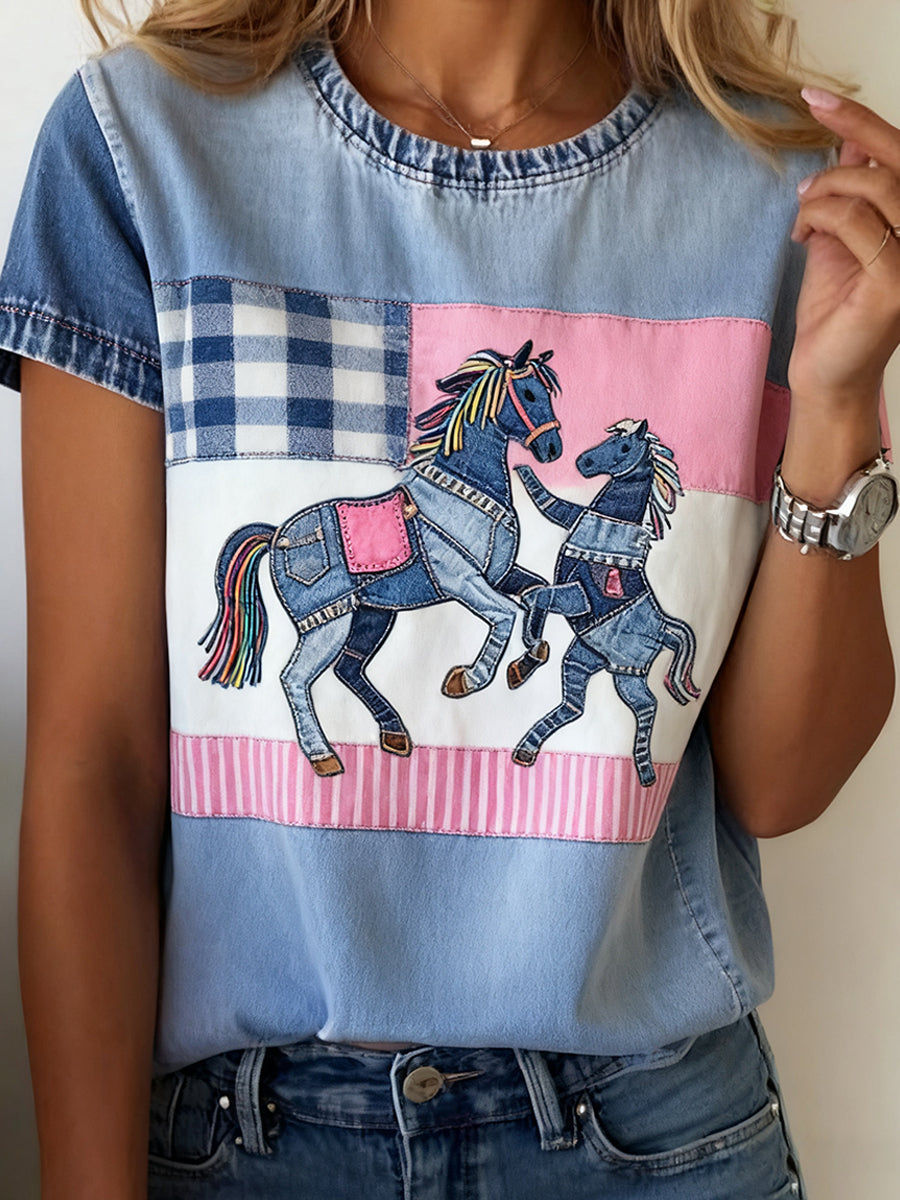 Γυναικείο Vintage Art ζώο εκτύπωση άνετο T-shirt