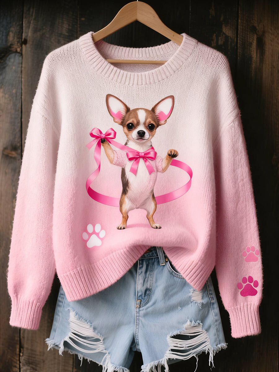 Γυναικείο Vintage Art ζώο Εκτύπωση Άνετο πλεκτό πουλόβερ πουλόβερ