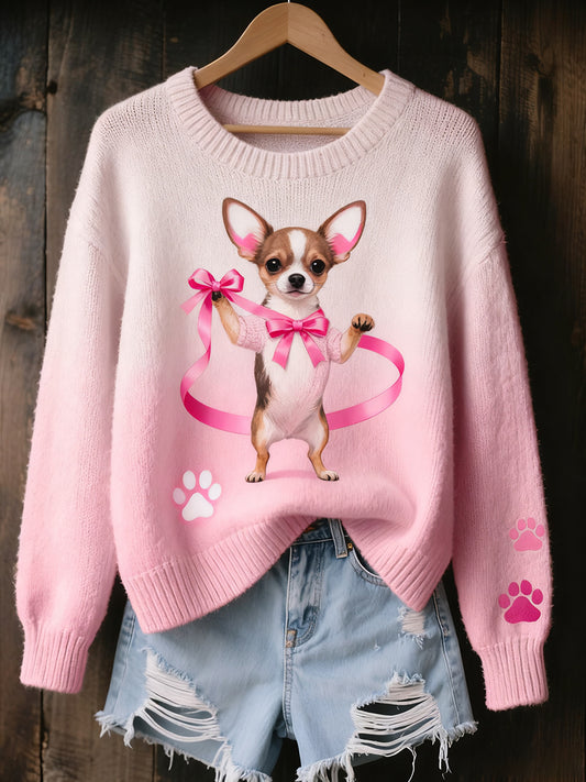 Γυναικείο Vintage Art ζώο Εκτύπωση Άνετο πλεκτό πουλόβερ πουλόβερ