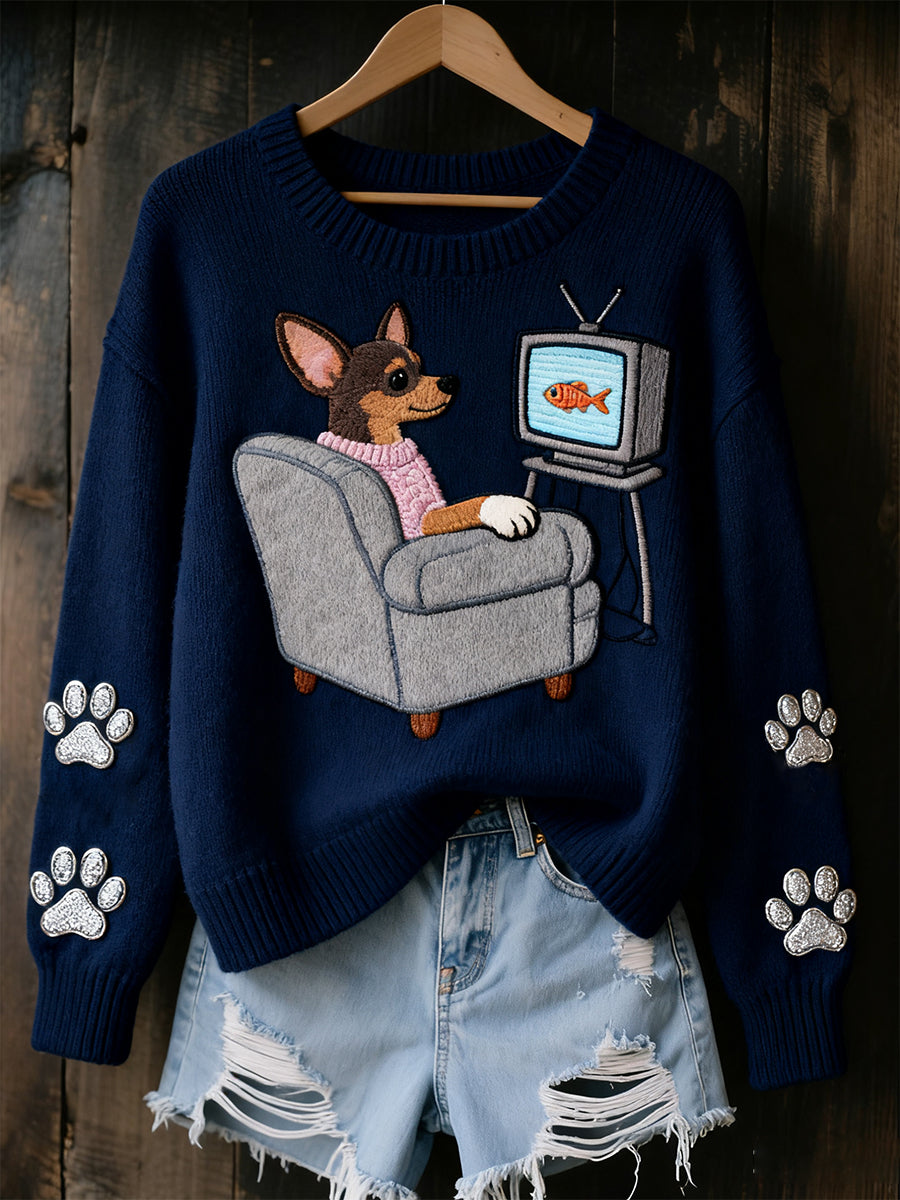 Γυναικείο Vintage Art ζώο Εκτύπωση Άνετο πλεκτό πουλόβερ πουλόβερ