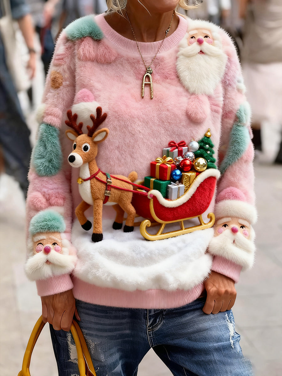 Γυναικείο Vintage Χριστούγεννα Τέχνη Εκτύπωση Άνετο πλεκτό πουλόβερ πουλόβερ