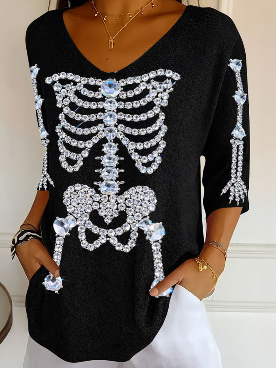 Γυναίκες Retro Σκελετός άνετα περιστασιακό κορυφαίο