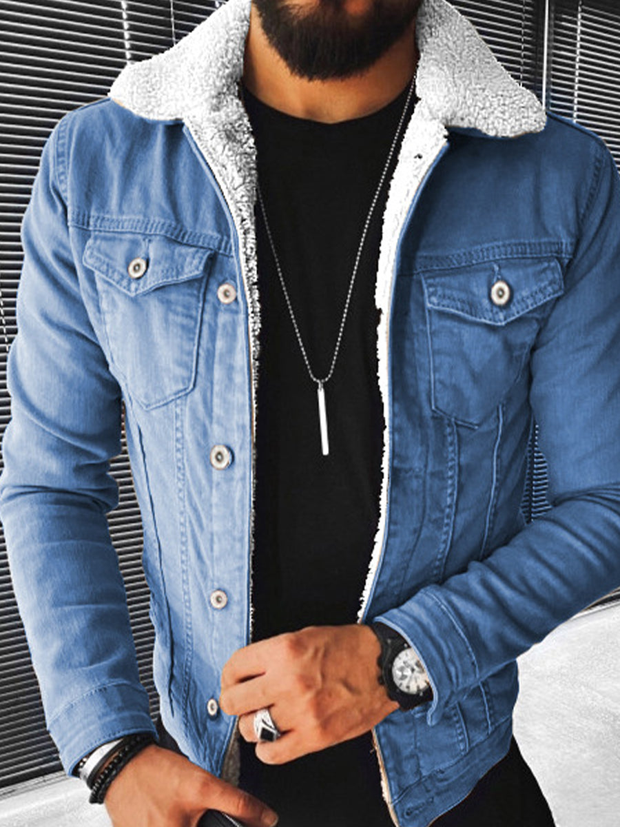 Ανδρικά Faux Μαλλί Πυκνωμένο Denim σακάκι.