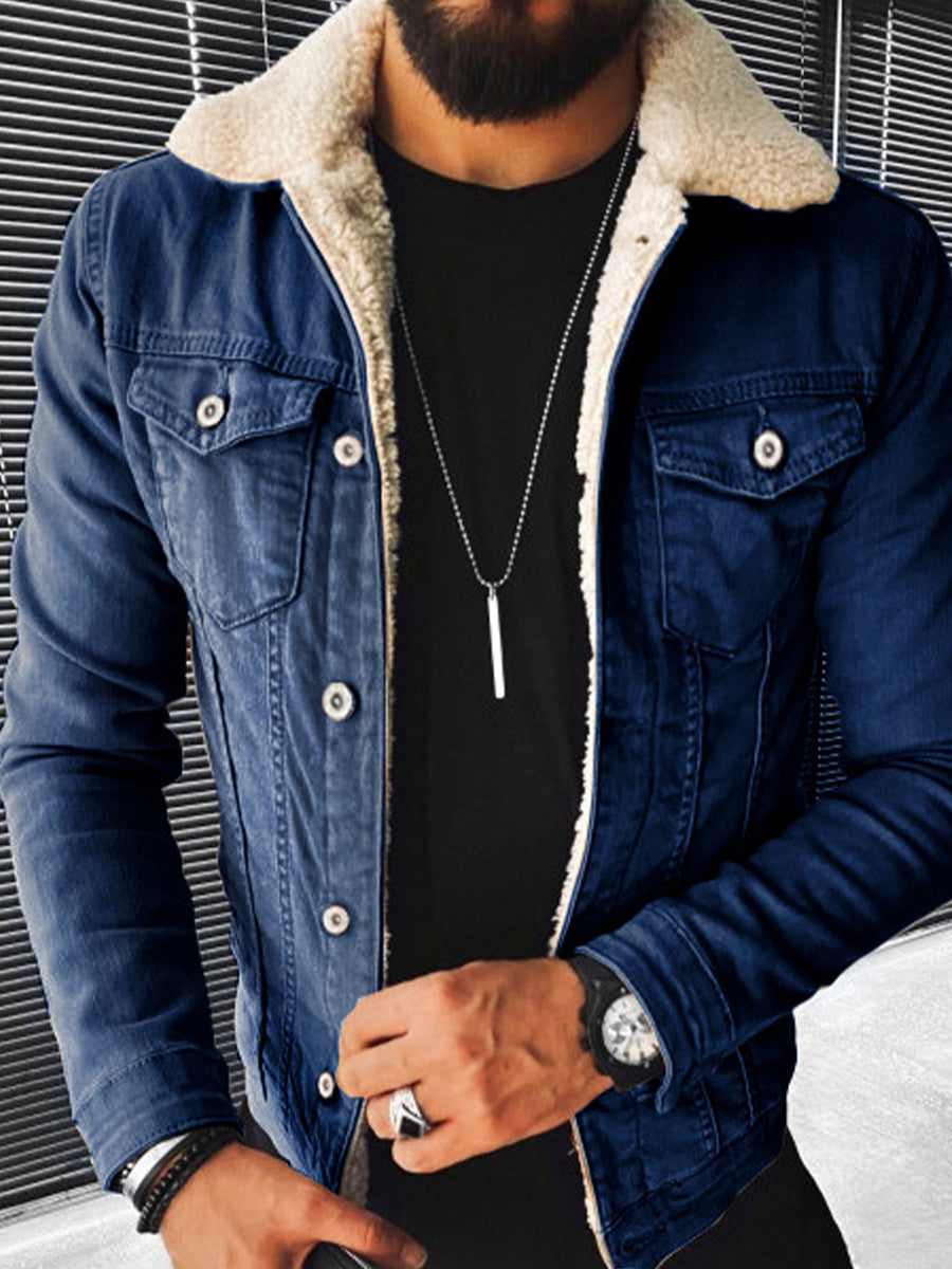 Ανδρικά Faux Μαλλί Πυκνωμένο Denim σακάκι.