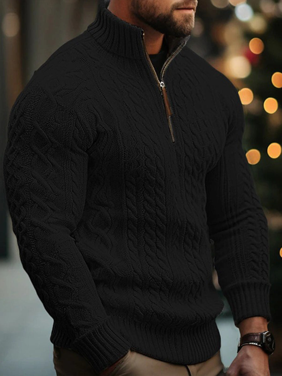 Ανδρικά μισό Zip Jacket στερεό χρώμα πυκνωμένο άνετο πουλόβερ.
