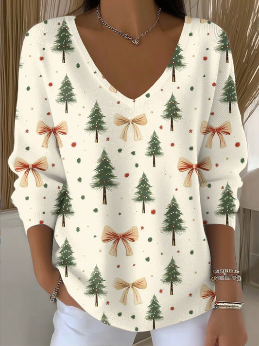 Γυναικείο Χριστουγεννιάτικο δέντρο τόξο τέχνης V-Neck κορυφή
