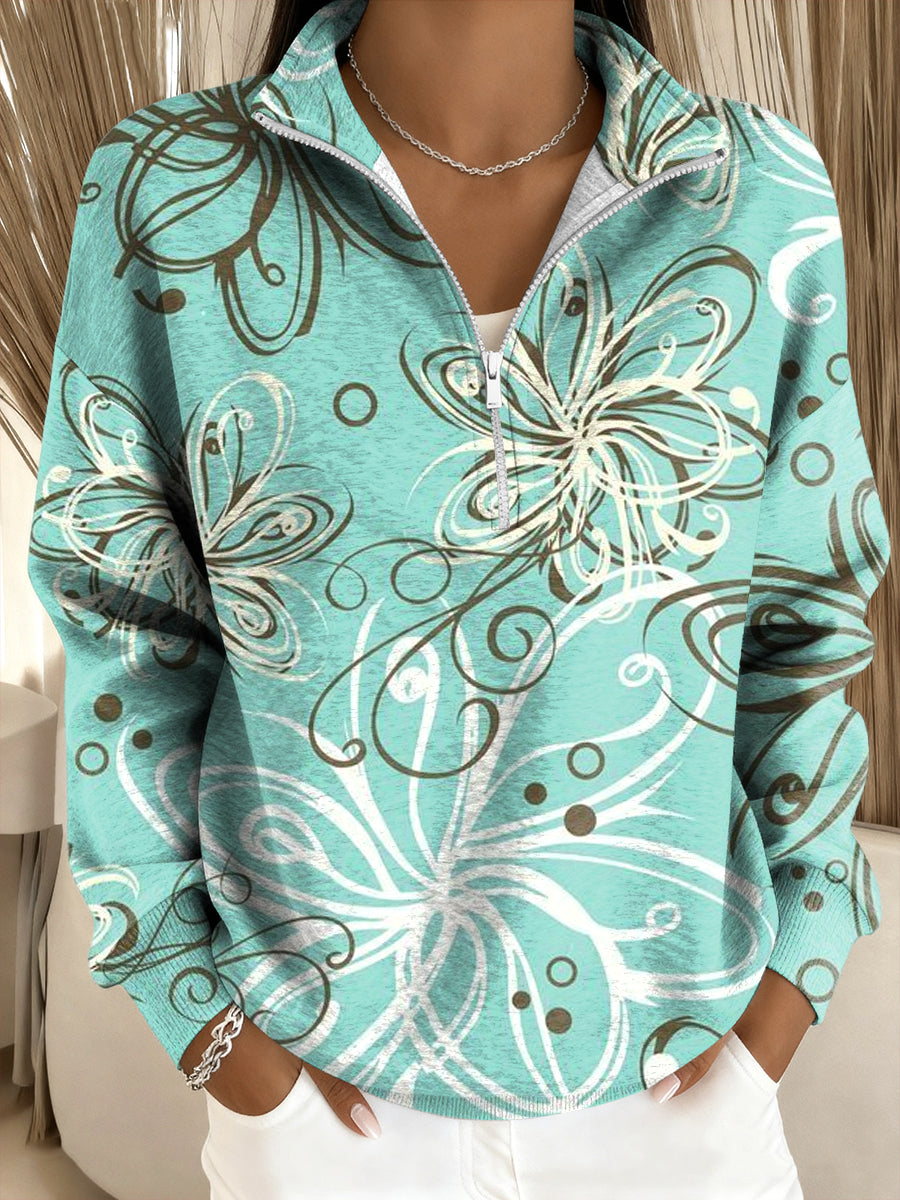 Γυναικείο Vintage floral γκράφιτι τέχνη Zip-Up Sweatshirt