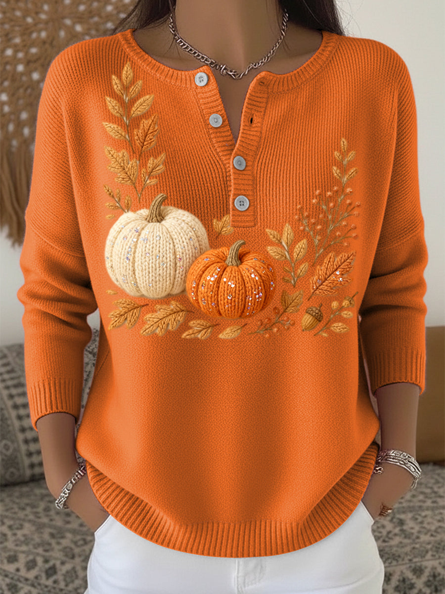 Γυναικεία γιορτή Ευχαριστιών κολοκύθα ανθρακικό τέχνη V-λαιμό πουλόβερ.