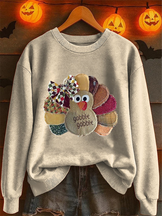 Ημέρα Ευχαριστιών Τουρκία Bow Patchwork Casual Crewneck Πουλοβέρι