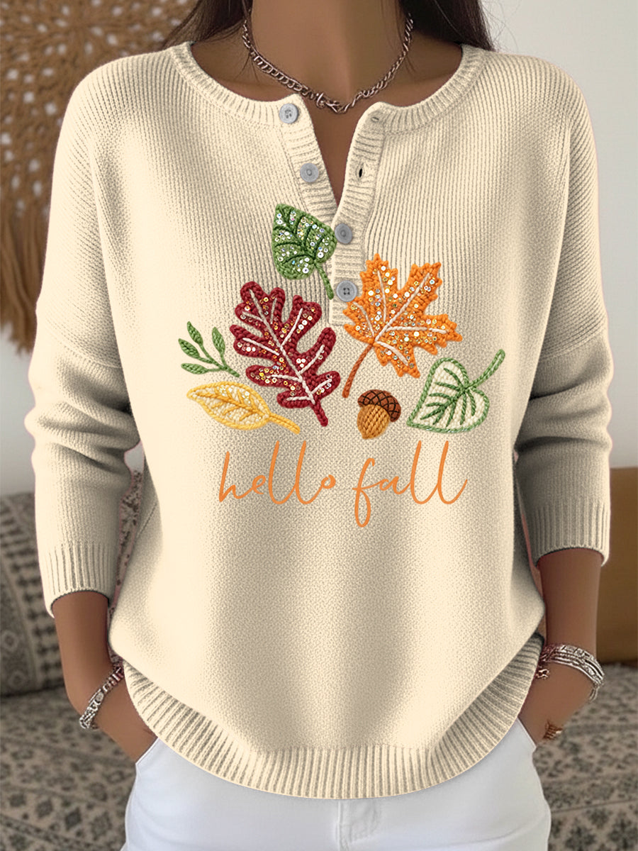 Γυναικεία Ημέρα Ευχαριστιών Φθινόπωρο φύλλο τέχνης V-λαιμό πουλόβερ.