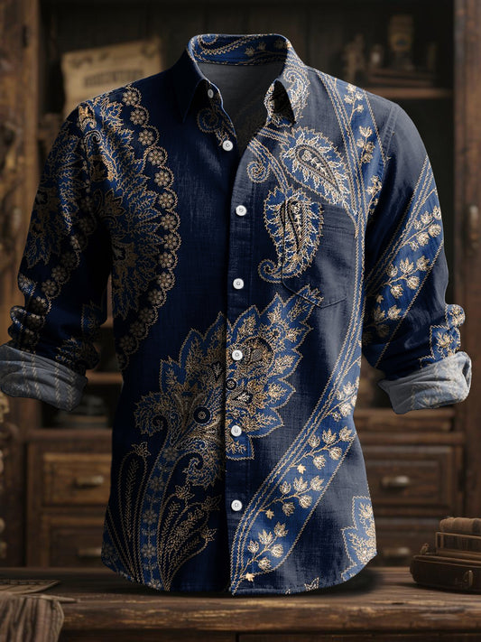 Retro Αφηρημένη Paisley Τέχνη μακρυμάνικο πουκάμισα