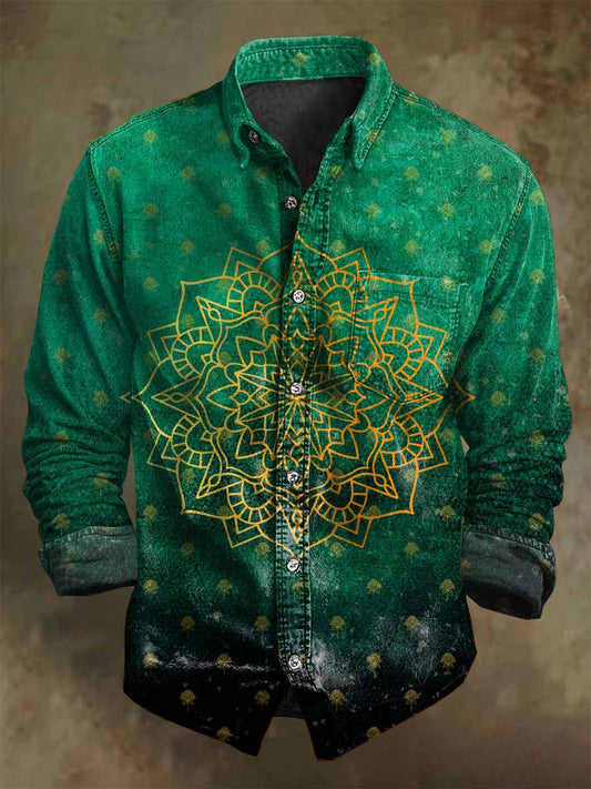 Retro Mandala Floral Εκτύπωση Casual μακριά μανίκι πουκάμισα