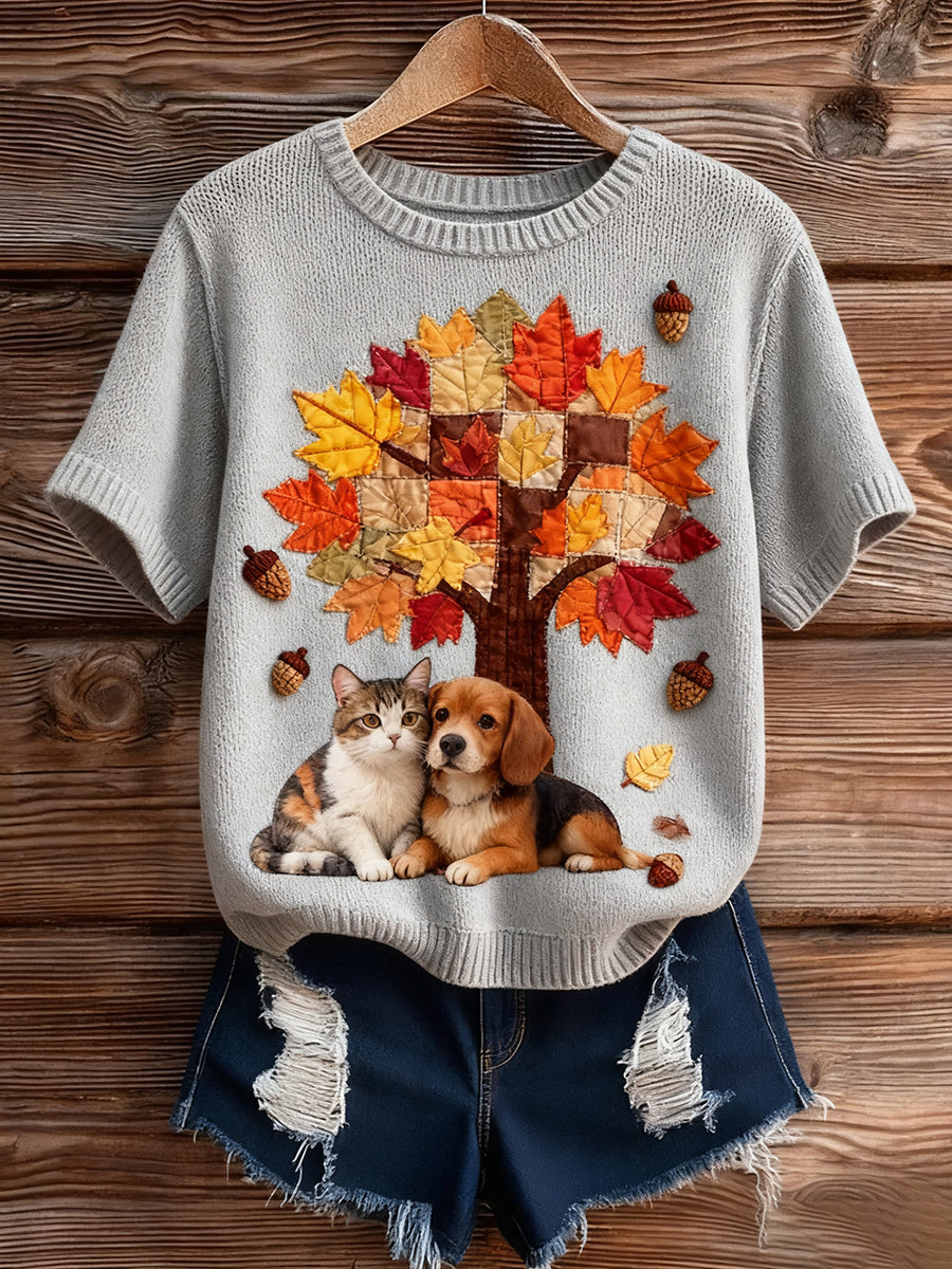 Γυναικείο Vintage Art ζώο Εκτύπωση Άνετο πλέξιμο πουλόβερ Κοντομάνικο