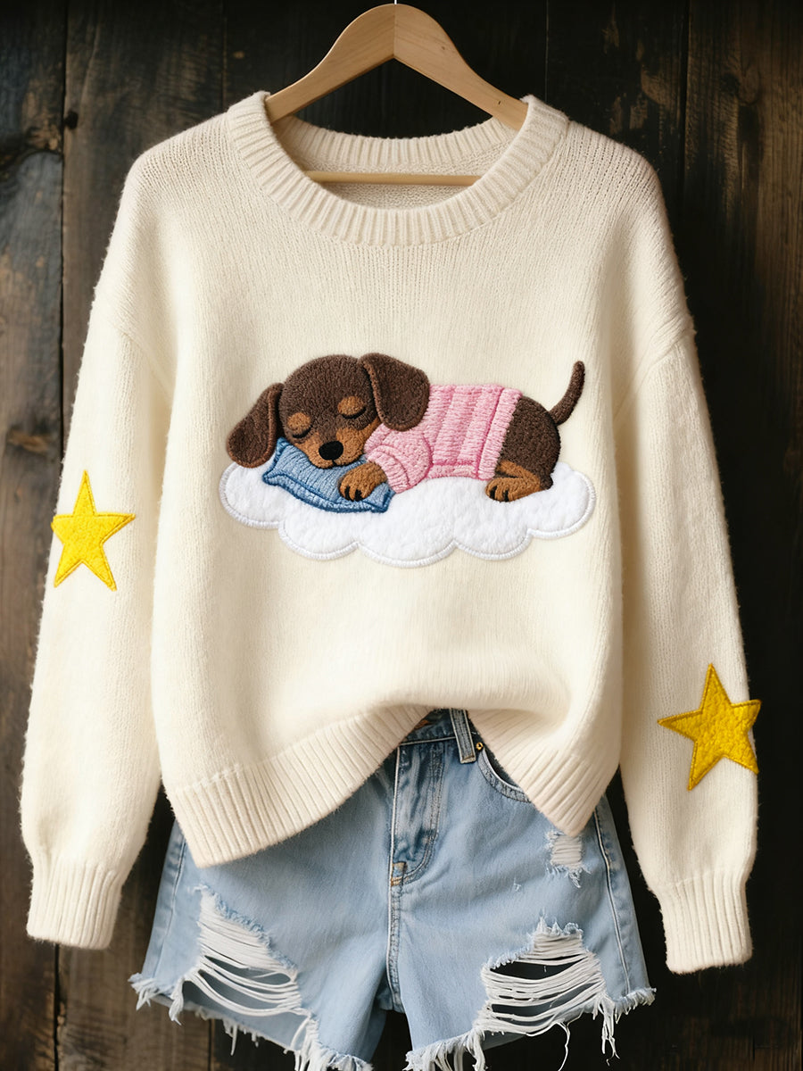 Γυναικείο Vintage Art ζώο Εκτύπωση Άνετο πλεκτό πουλόβερ πουλόβερ