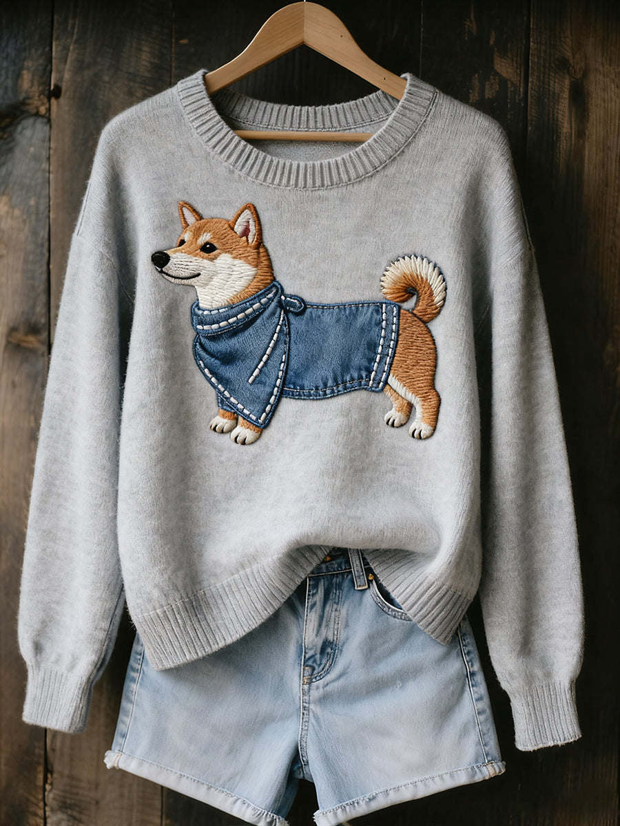 Γυναικείο Vintage Art ζώο Εκτύπωση Άνετο πλεκτό πουλόβερ πουλόβερ