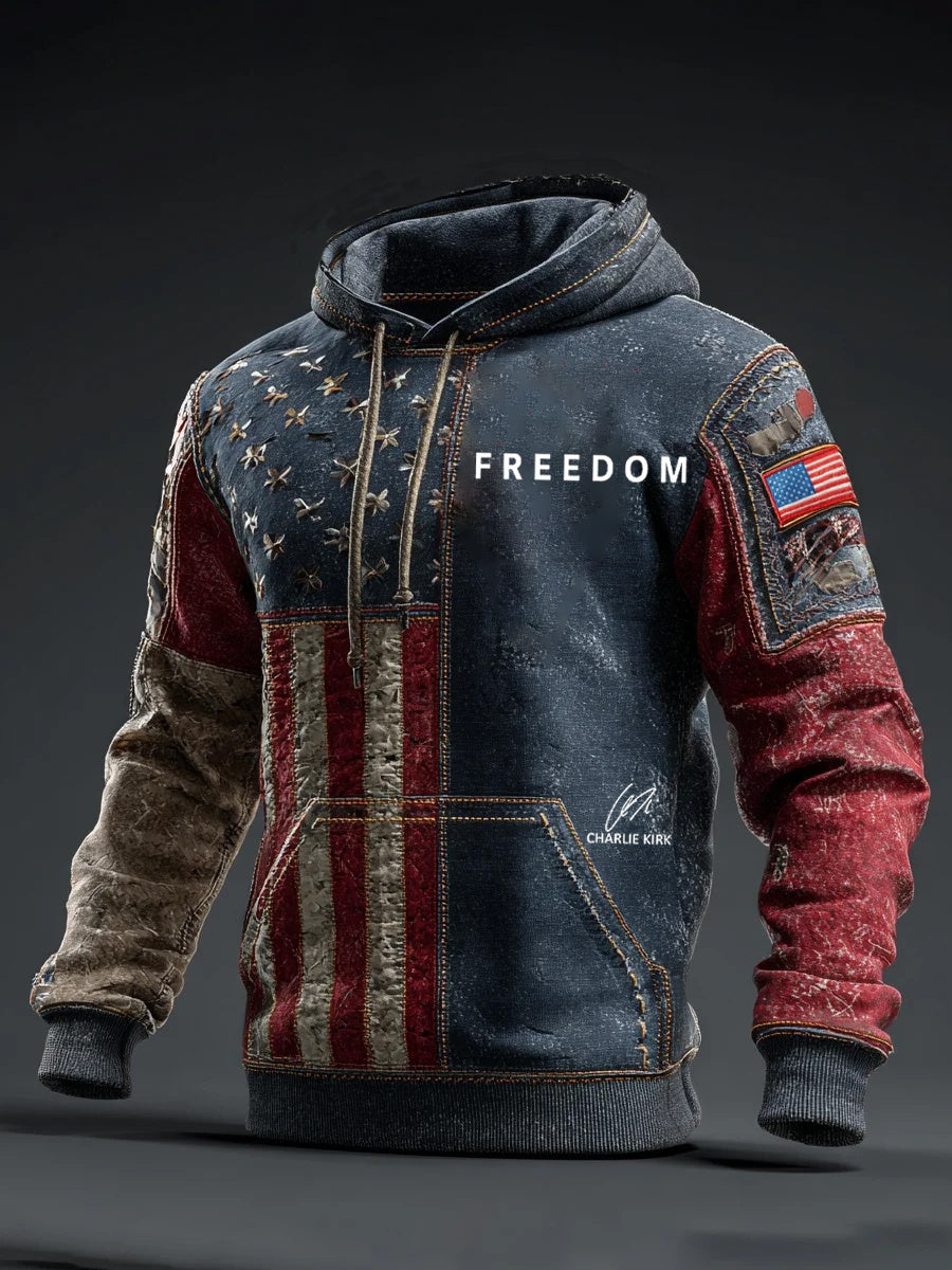 Ανδρικά "Ελευθερία δεν είναι δωρεάν" αμερικανική σημαία εκτύπωση Casual μακριά μανίκι μούστου