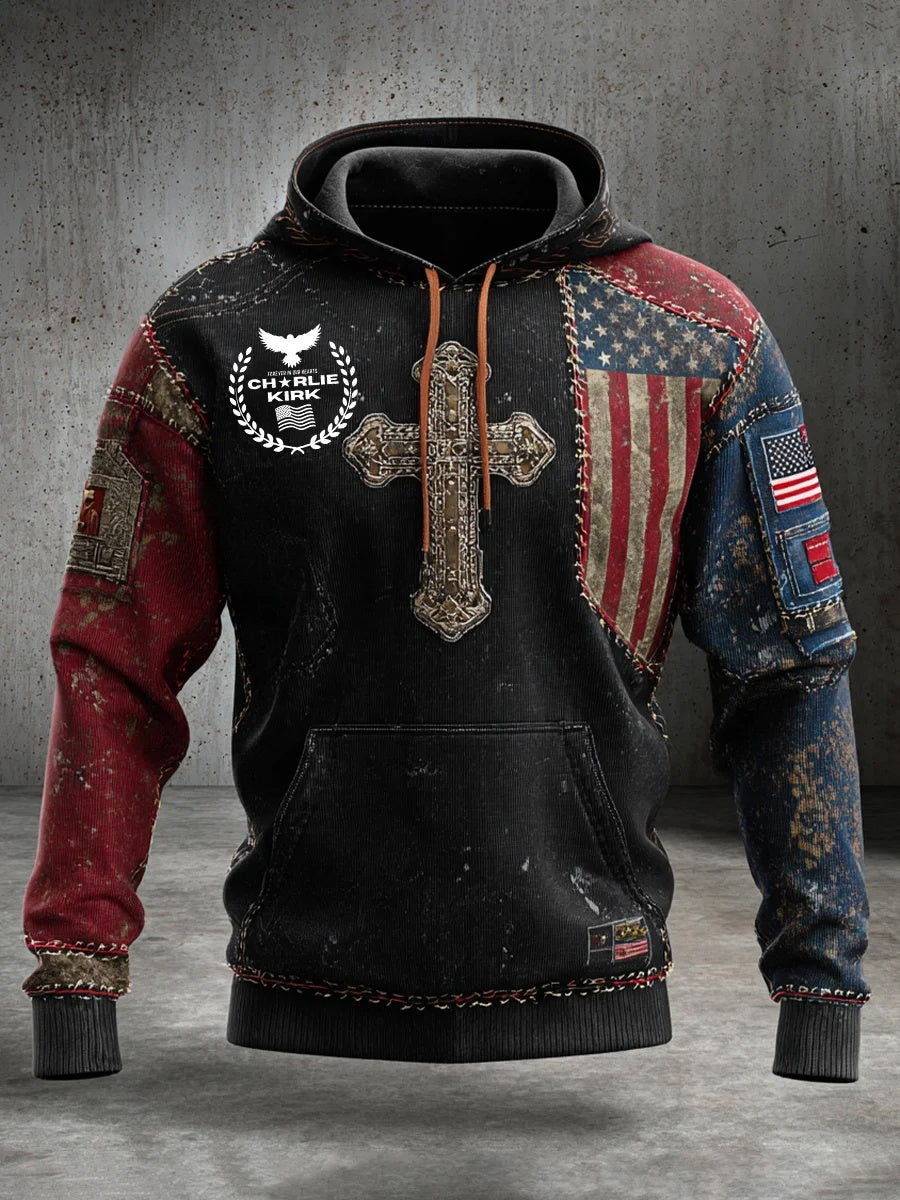 Ανδρικά "Ελευθερία δεν είναι δωρεάν" αμερικανική σημαία εκτύπωση Casual μακριά μανίκι μούστου