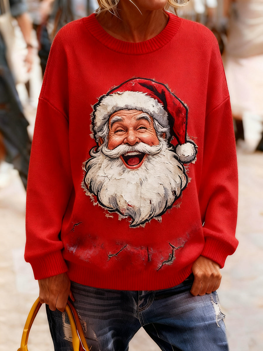 Γυναικείο Vintage Χριστούγεννα Τέχνη Εκτύπωση Άνετο πλεκτό πουλόβερ πουλόβερ